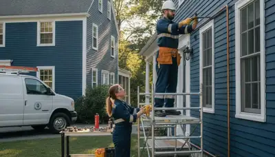 Plumber repairing a pipe in Concord, MA, for plumbing repair service