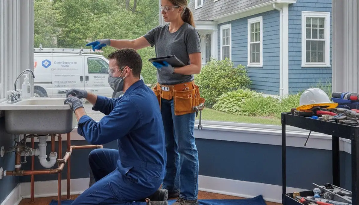Plumber in Concord, MA repairing a residential pipe for fast plumbing service
