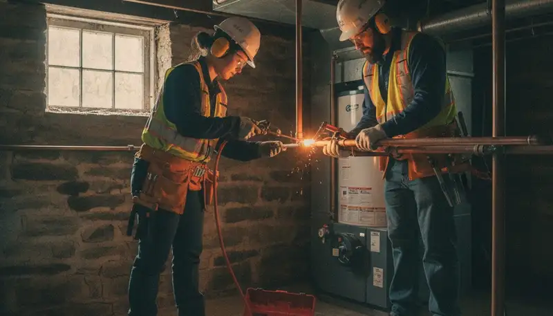 Plumber repairing a pipe in Concord, MA for residential plumbing service