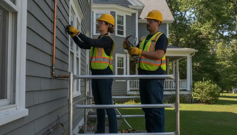 Plumber repairing pipes in Concord, MA for a plumbing service call