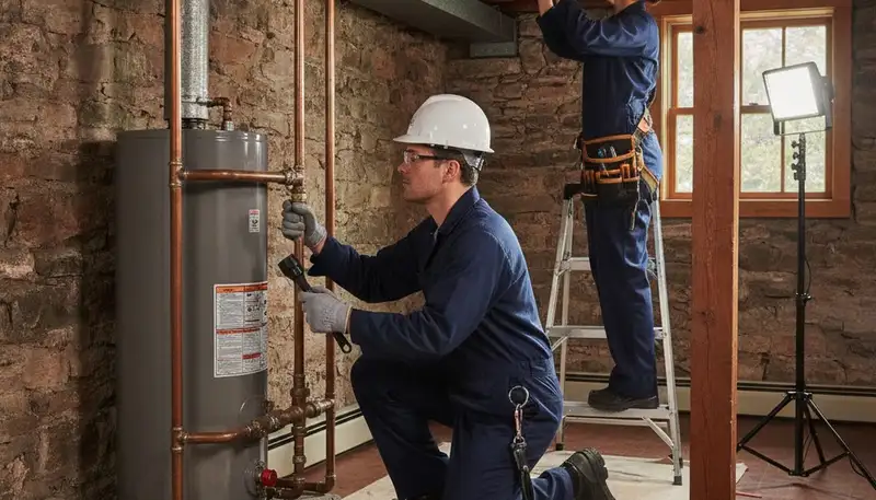 Plumber repairing a pipe in Concord, MA for reliable plumbing service