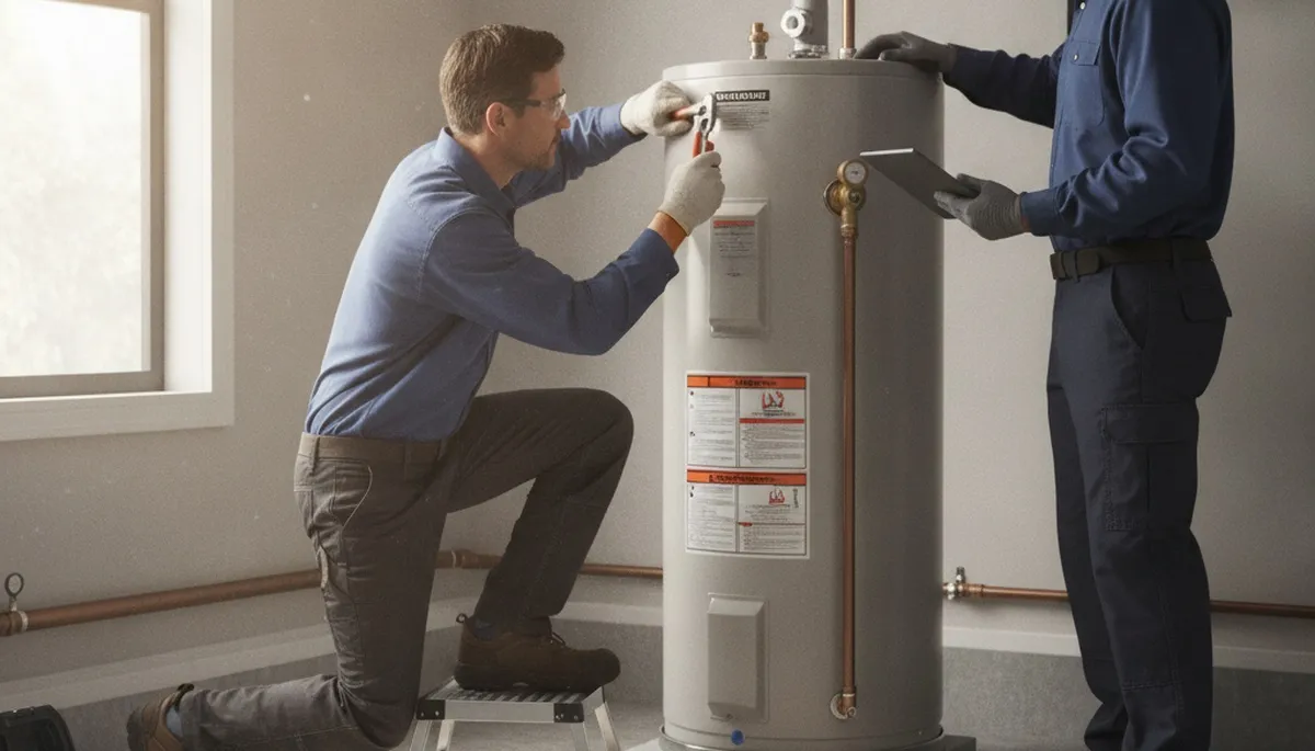 Water heater repair technician serving Concord, MA homes in a plumbing service call